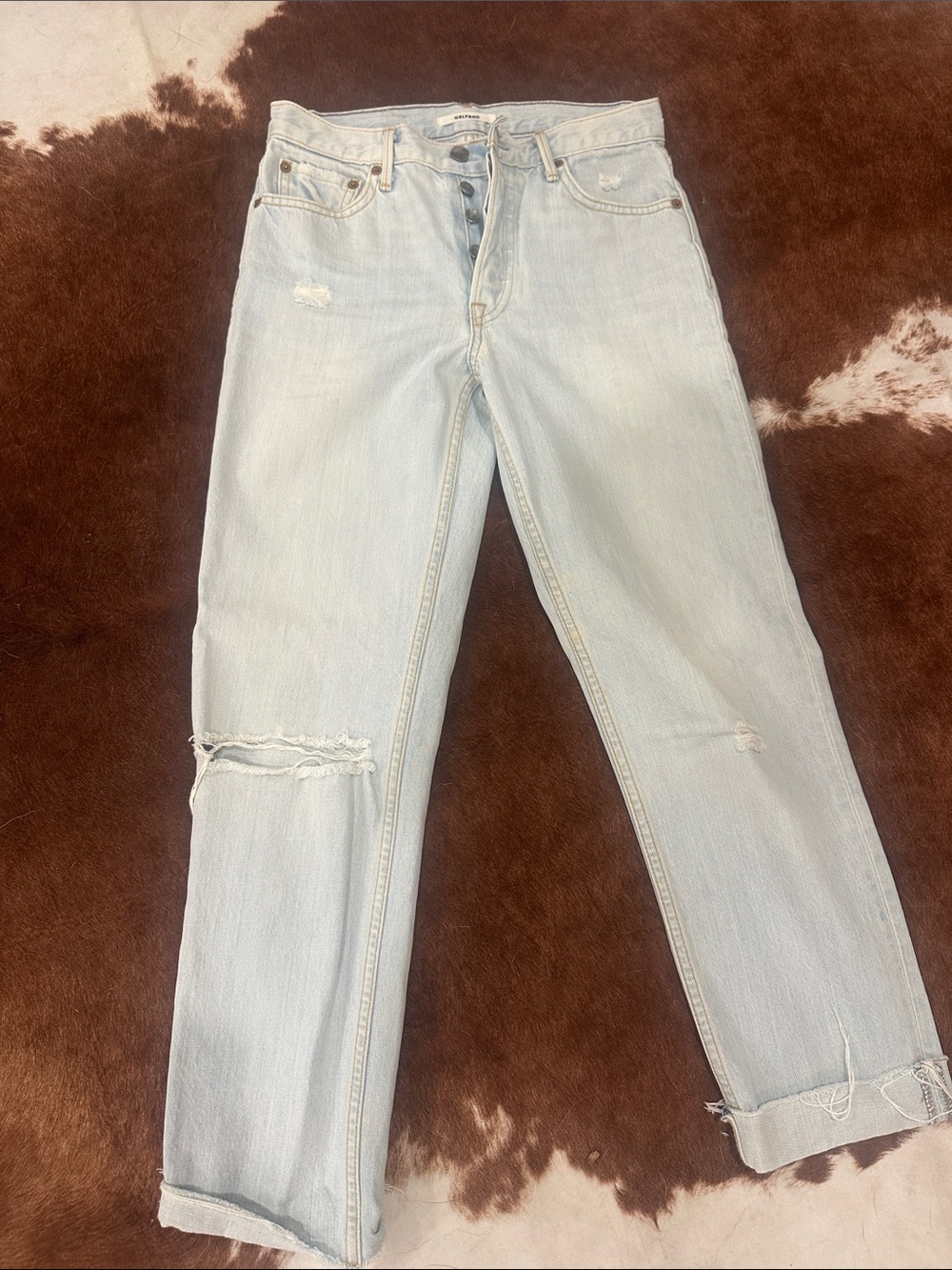 girlfriend collective Light Blue Straight-Leg Distressed Jeans